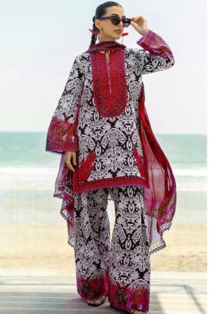 Zainab Chottani Embroidered Lawn 3PC Suit – Digital Chiffon Dupatta | Premium 90/88 Fabric - Maroon