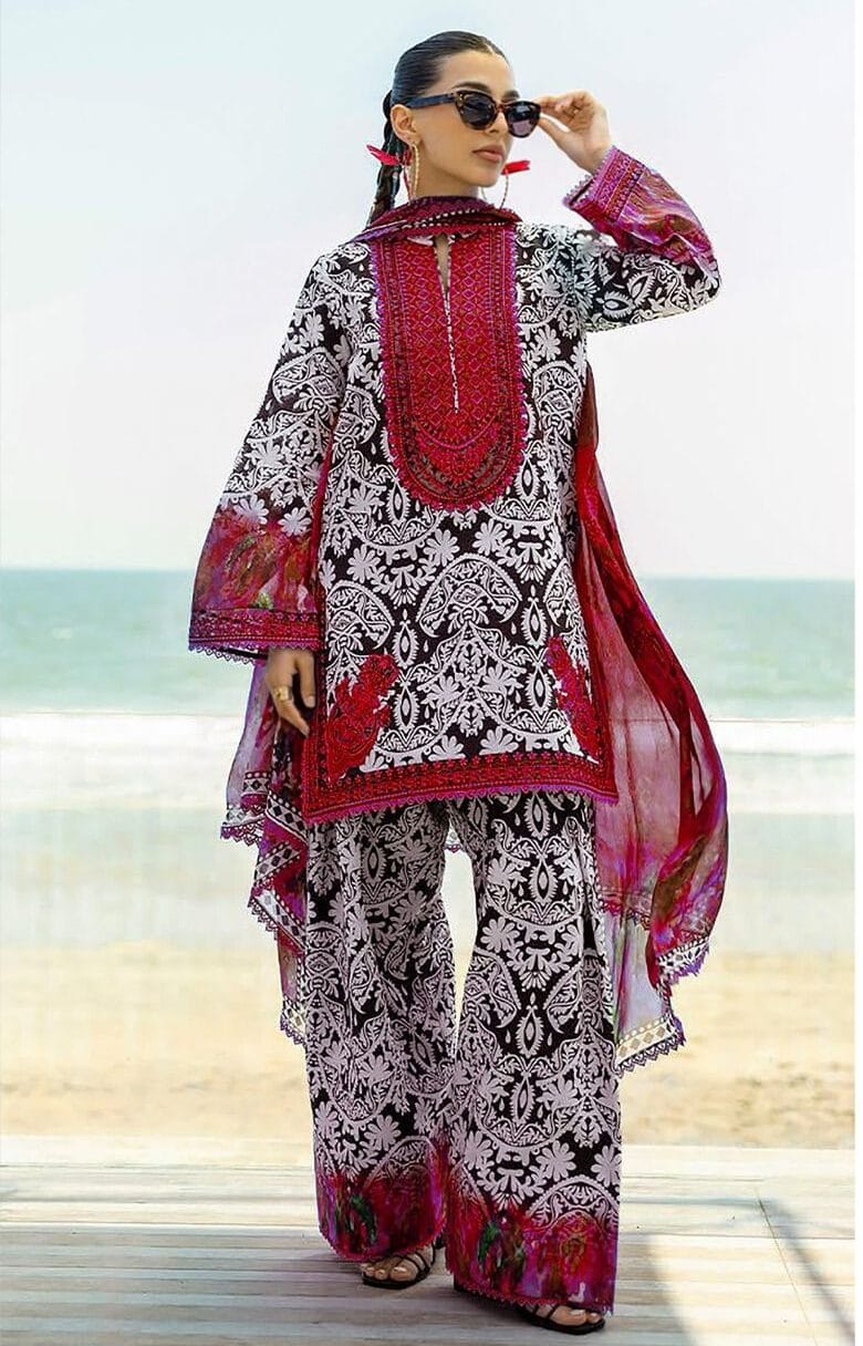 Zainab Chottani Embroidered Lawn 3PC Suit – Digital Chiffon Dupatta | Premium 90/88 Fabric - Maroon