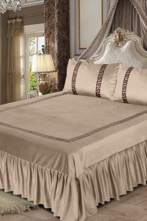 3PC Shine Velvet Applique Bridal Bedset – Premium China Shine Velvet (Malai)