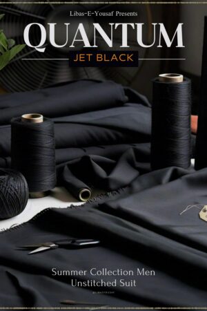 Libas-e-Yousaf® Quantum Black 2025 | Premium Men’s Unstitched Suit – Jet Black Wash’n Wear Fabric (4 Meters)