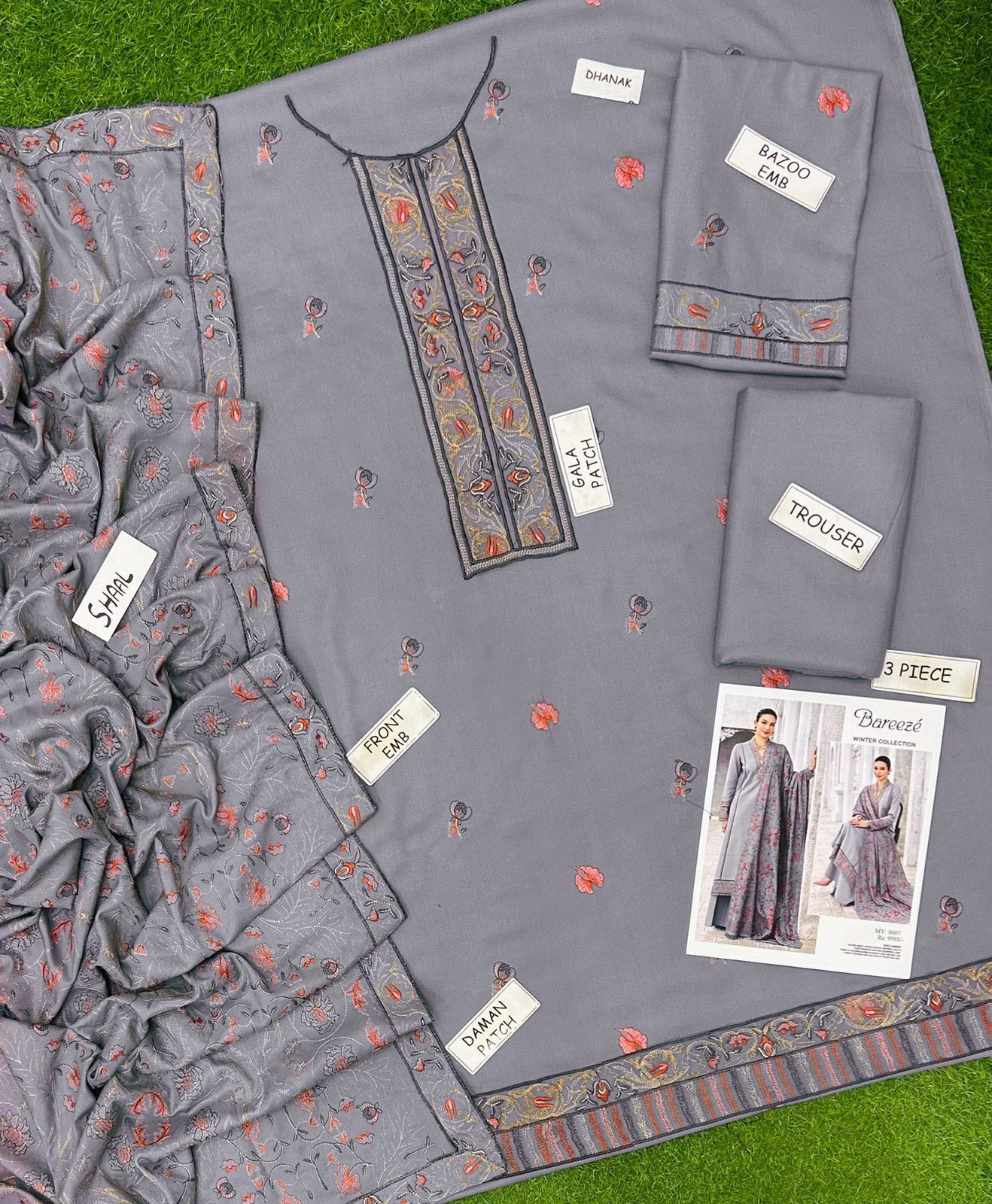 Bareeza Most Demanding Edition – Luxury 3PC Dhank Embroidered Unstitched Suit ✨ - Image 5