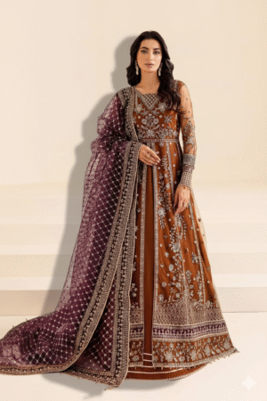 Premium Embroidered Net Frock – Luxury Adda & Pearl Work Ensemble