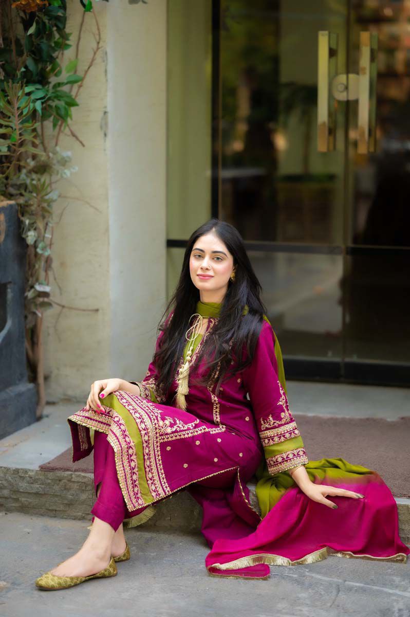 Most Demanding Edition 3PC Unstitched Dhank Suit β Heavy Embroidered with Tie & Dye Shawl - Image 2