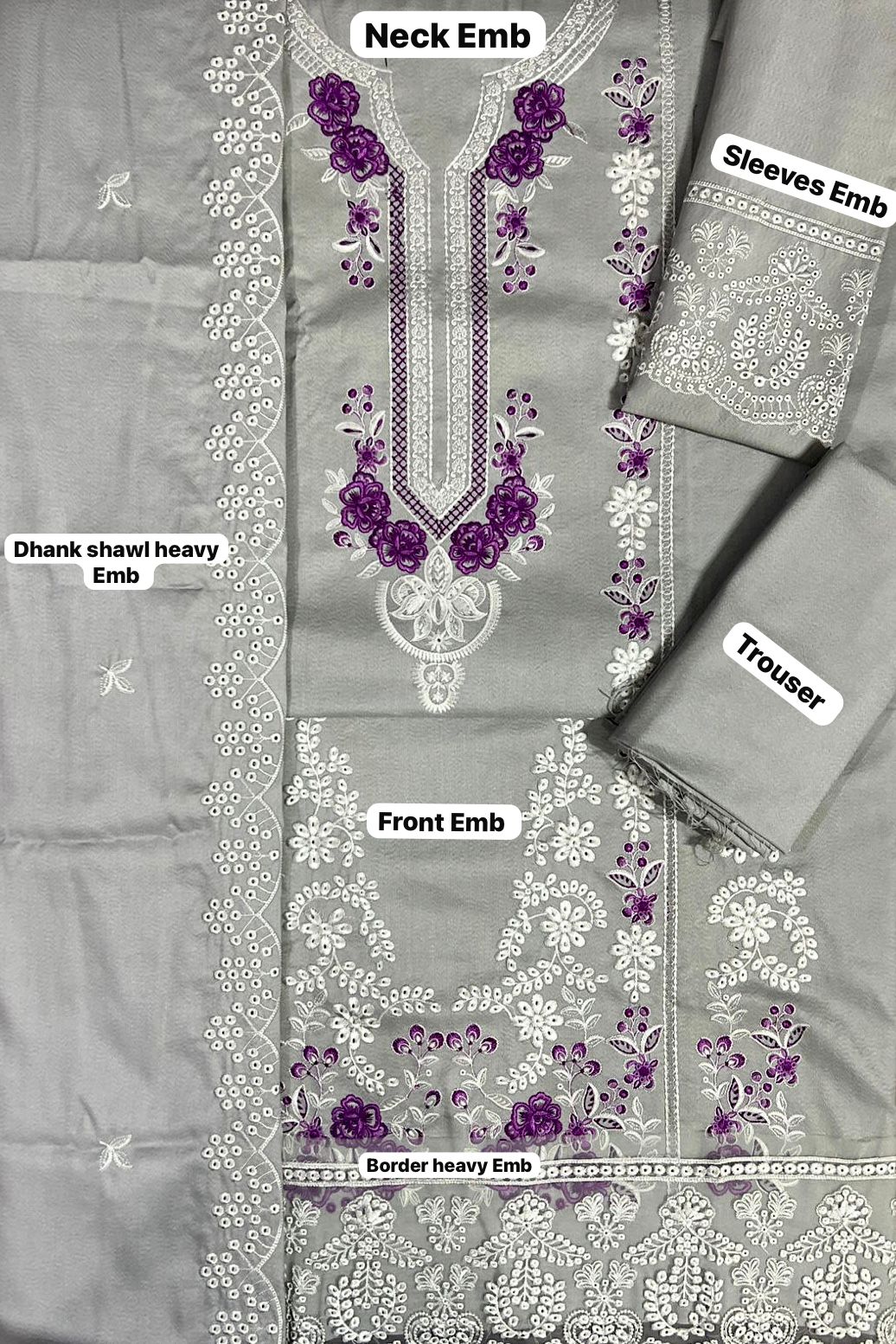 Most Demanding Edition β Premium Dhank 3PC Unstitched Embroidered Suit | Heavy Chiken Kari Work - Image 5