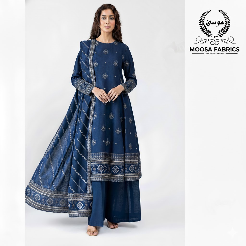 Premium Blue Dhanak 3-Piece Suit β Kayseria Inspired Heavy Embroidered Edition 2025