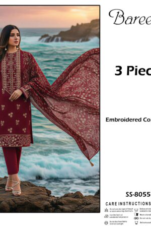 Bareeza Most Demanding Dhank Collection – Luxury 03PCS Heavy Embroidered Unstitched Suit