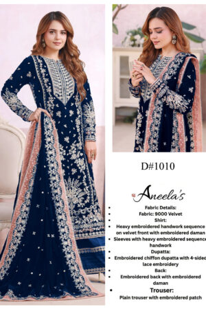 ANEELAS Luxury Velvet Collection – Micro 9000 Heavy Embroidered 3-Piece Suit