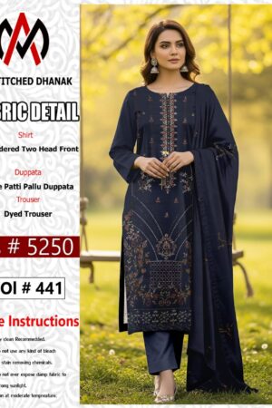 BAREEZ’E Dhanak 3-Piece Suit | Double Head Embroidered Shirt with 4-Patti Shawl