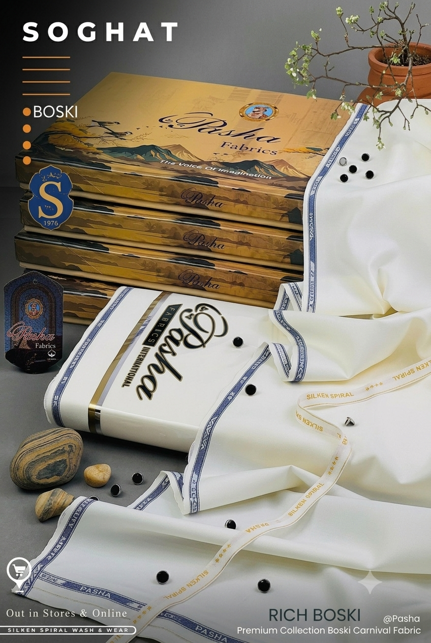 SOGHAAT Original Microfiber Boski Fabric by Pasha โ Premium Wash & Wear Summer Suit with Luxury Box Packing