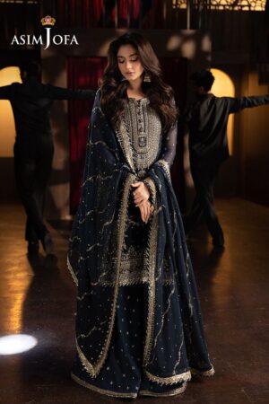 Asim Jofa Unstitched Chiffon Suit – Premium Replica | New Colour Arrival