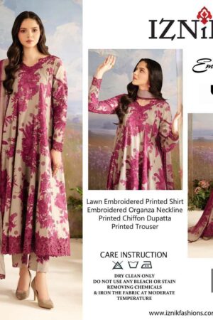 Iznik Lawn & Chiffon 3-Piece Suit | UE-457 by HR Designers