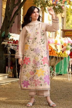 Aneela Eid Collection 2026 – 3PC Heavy Embroidered Lawn Suit with Digital Monark Dupatta