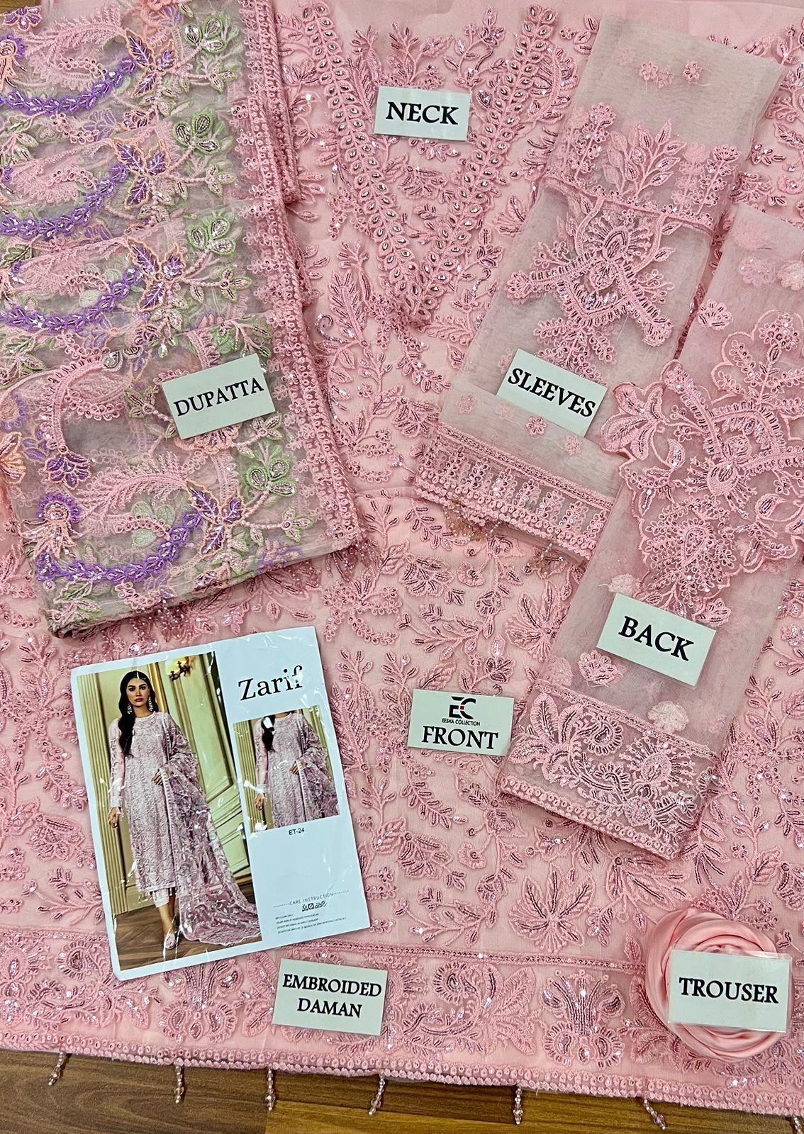 Premium Net Embroidered & Hand-Embellished Luxury Unstitched 3PC Suit – With Spangle Work & Shamooz Silk - Image 4