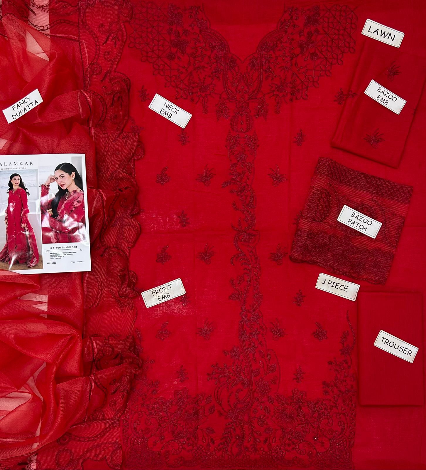 QALAMKAR Premium Cotton Chikankari Suit with Digital Organza Dupatta β Heavy Embroidered 3 Piece - Image 4