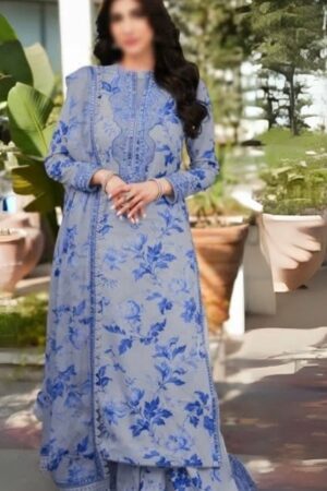 Aneela’s Collection Blue Grey 9mm Lawn 3PC Suit – Al Nisa Embroidery