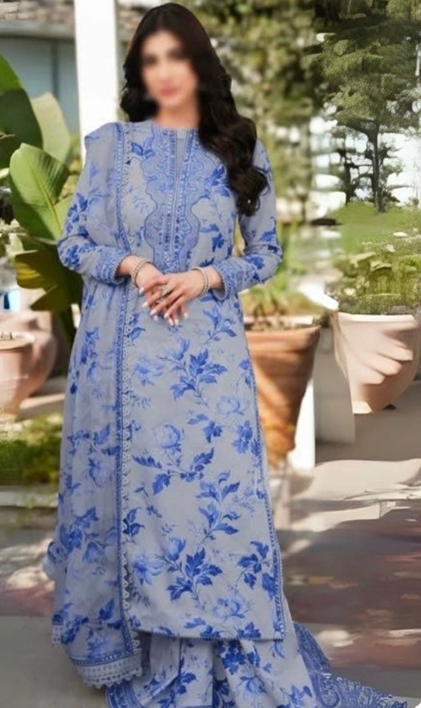 Aneela’s Collection Blue Grey 9mm Lawn 3PC Suit – Al Nisa Embroidery