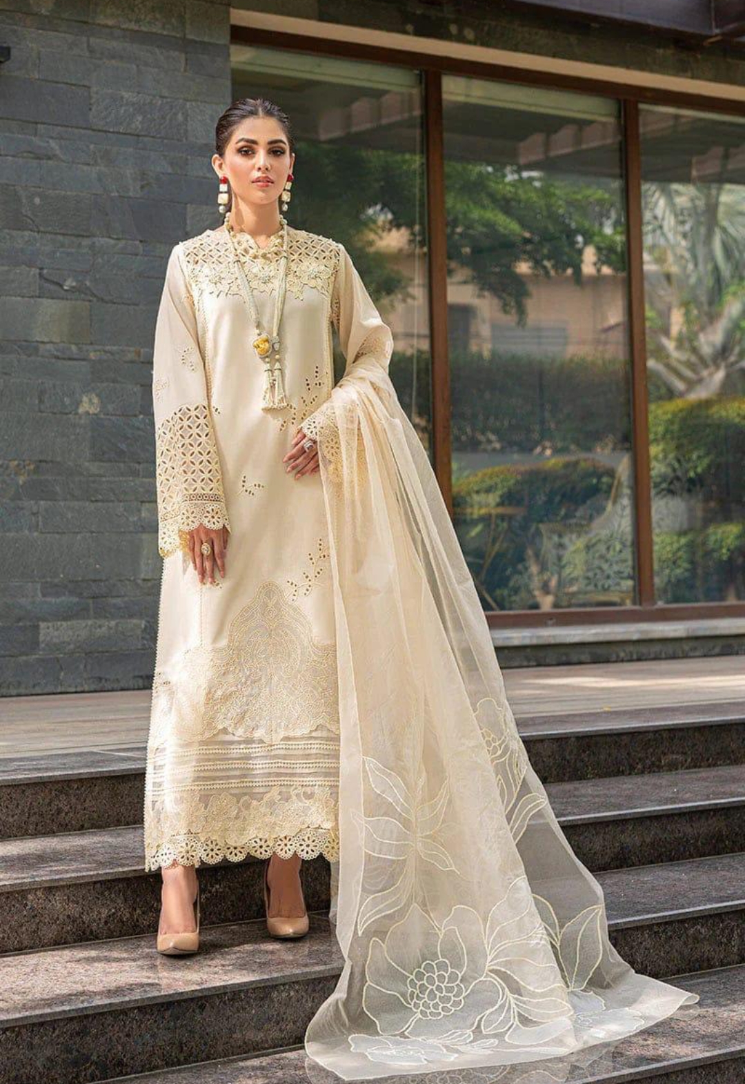 Mushq – Valentina Creme Premium Chikankari Embroidered Ready-to-Wear