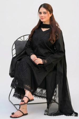 Zullery Luxury Summer Lawn 3PC Suit – Chikankari Embroidered Shirt with Chiffon Embroidered Dupatta