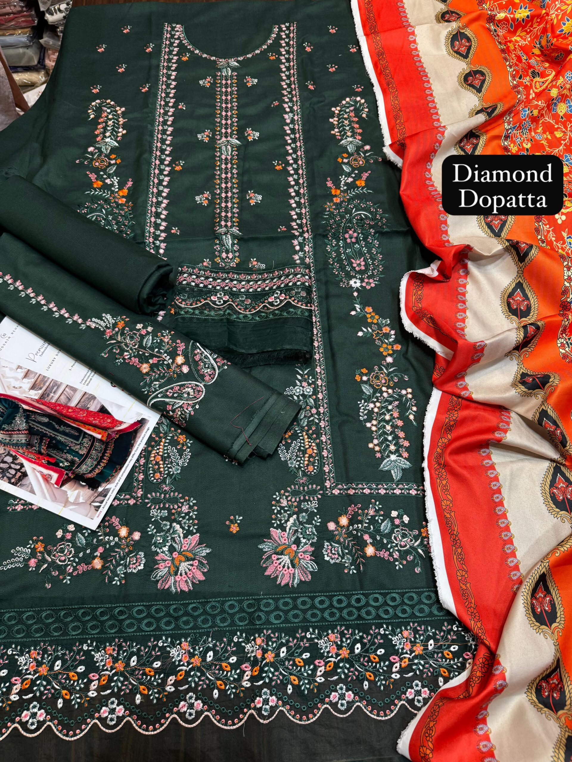 Hussain Rehar Luxury Lawn 3PC Suit 2026 โ Embroidered with Digital Diamond Tarkashi Dupatta (Code 51204) - Image 2