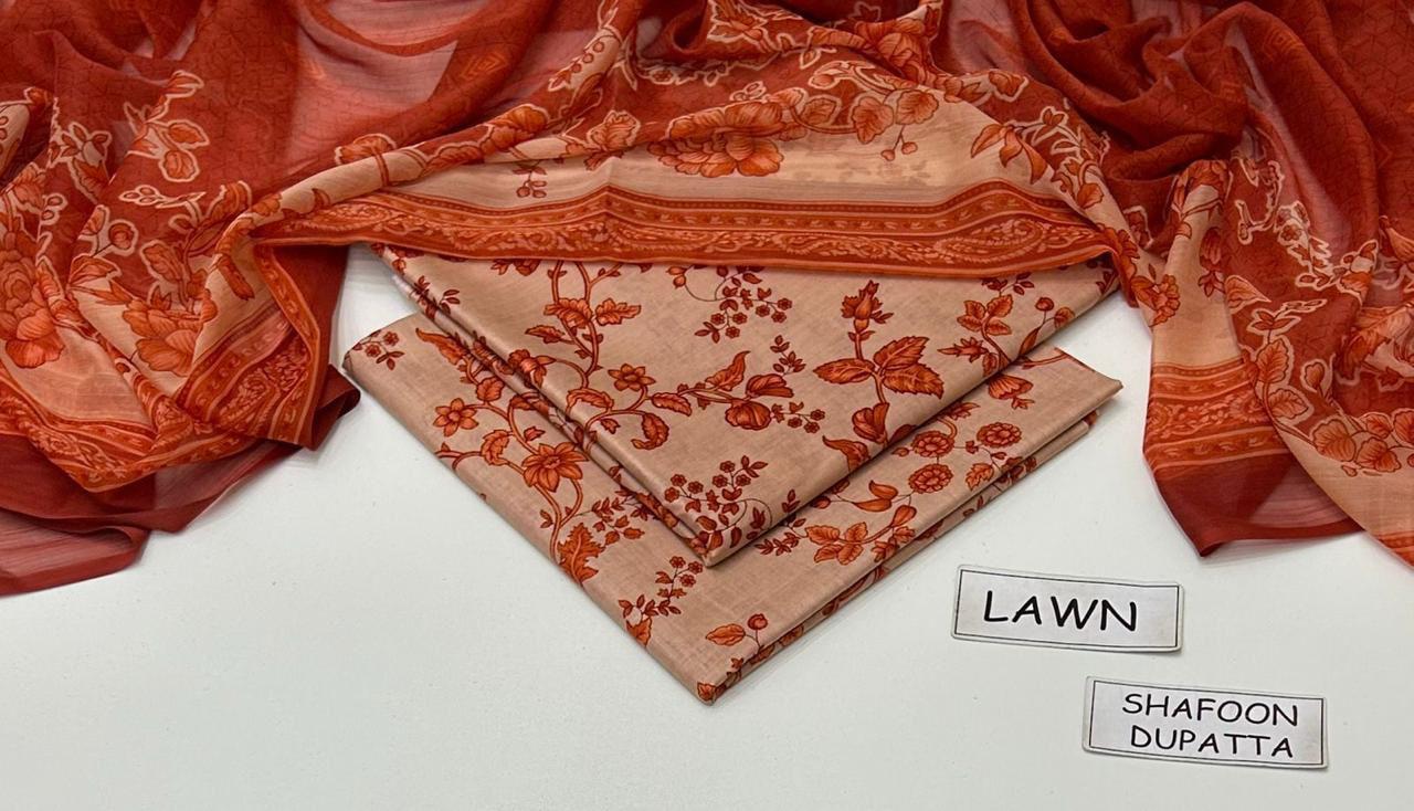 Elegant 3PC Lawn Suit by Maria B β Allover Print with Chiffon Dupatta - Image 12