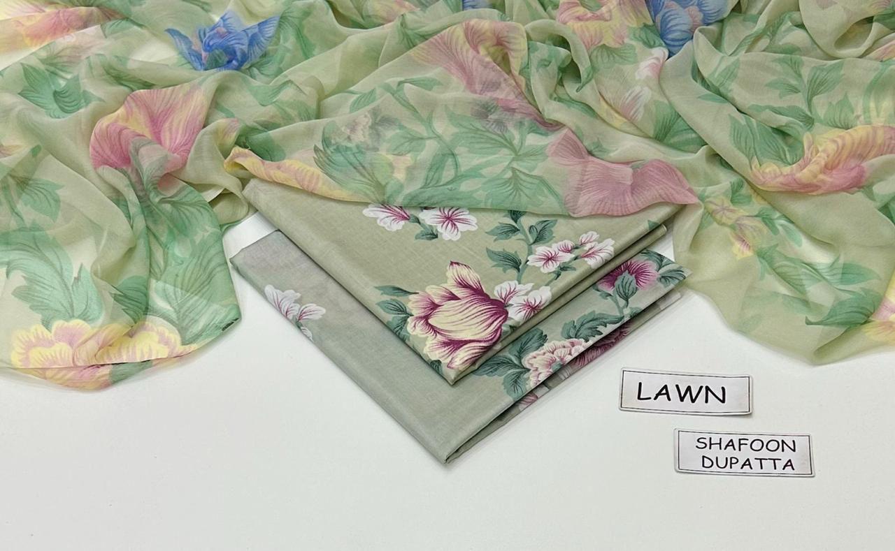 Elegant 3PC Lawn Suit by Maria B β Allover Print with Chiffon Dupatta - Image 10