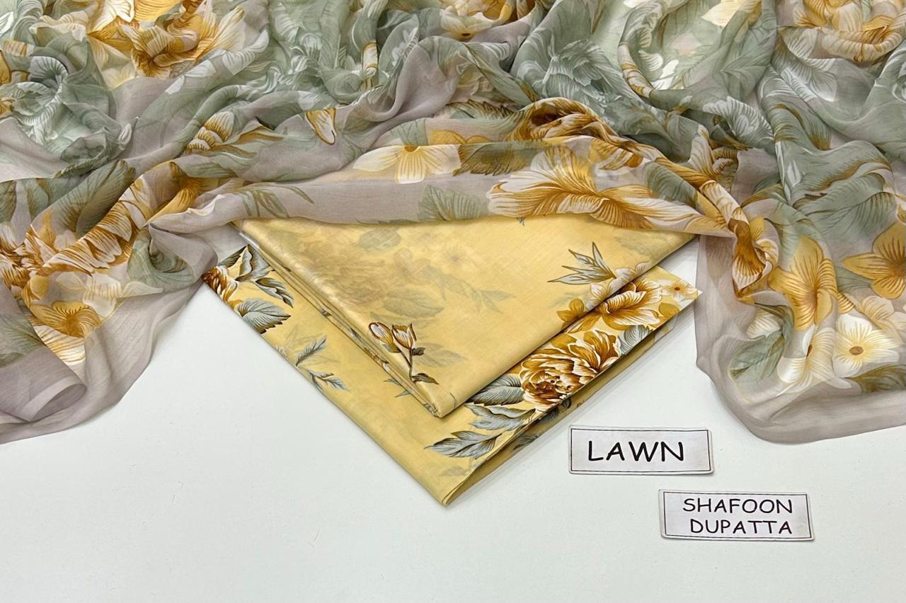 Elegant 3PC Lawn Suit by Maria B β Allover Print with Chiffon Dupatta - Image 3