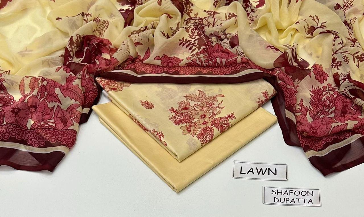 Elegant 3PC Lawn Suit by Maria B β Allover Print with Chiffon Dupatta - Image 4