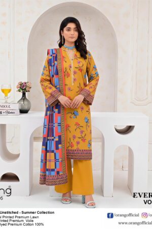 Orang 3 Pcs Premium Lawn Suit | Pure Lawn Shirt | Printed Voil Dupatta | Dyed  cotton Trouser