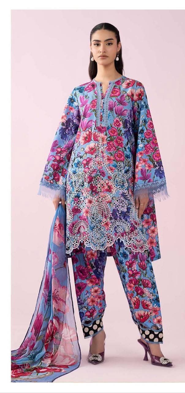 Maria B Inspired 3PC Lawn Suit with Chiffon Dupatta β Budget Summer Collection