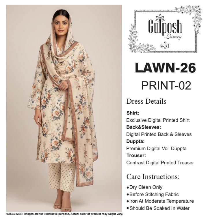 GULPOSH 3Pc Premium Printed Lawn Collection 2026 β Airjet Lawn Elegant Summer Suits - Image 44
