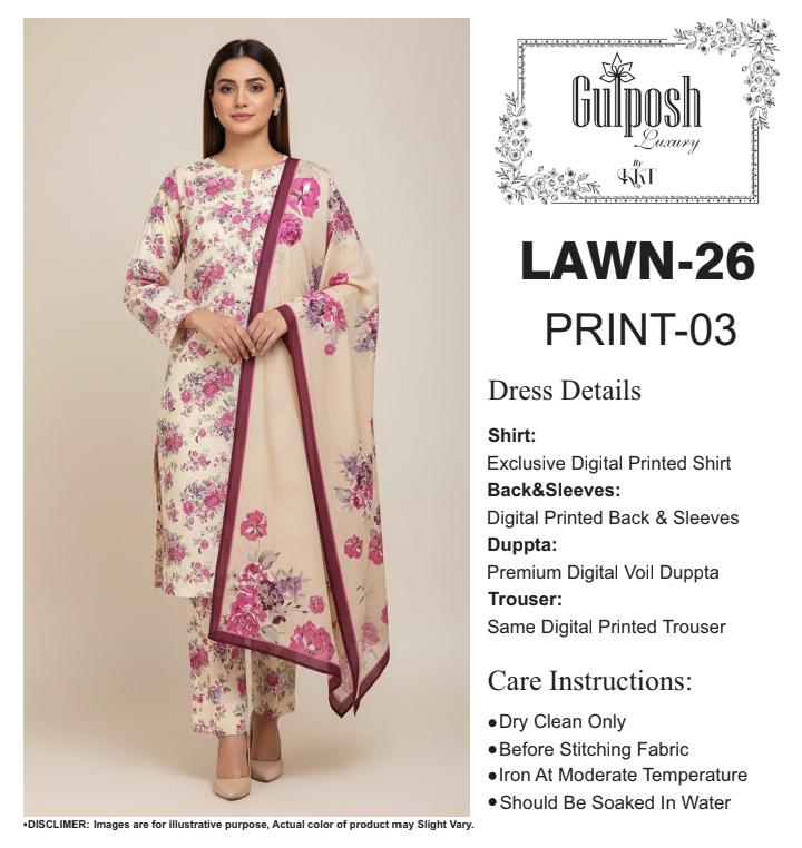 GULPOSH 3Pc Premium Printed Lawn Collection 2026 β Airjet Lawn Elegant Summer Suits - Image 35