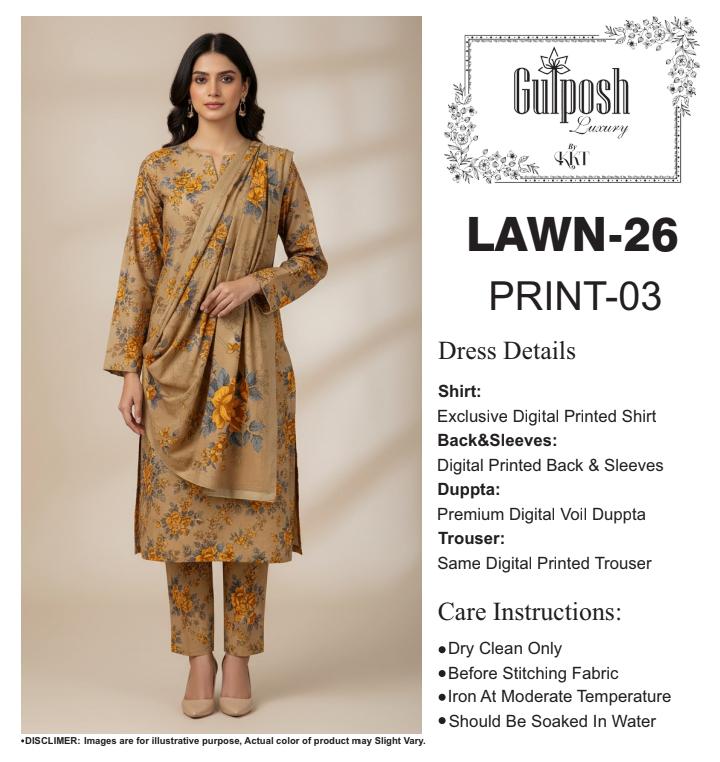 GULPOSH 3Pc Premium Printed Lawn Collection 2026 β Airjet Lawn Elegant Summer Suits - Image 32