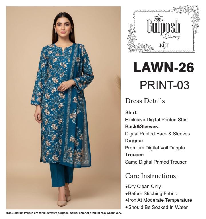 GULPOSH 3Pc Premium Printed Lawn Collection 2026 β Airjet Lawn Elegant Summer Suits - Image 26