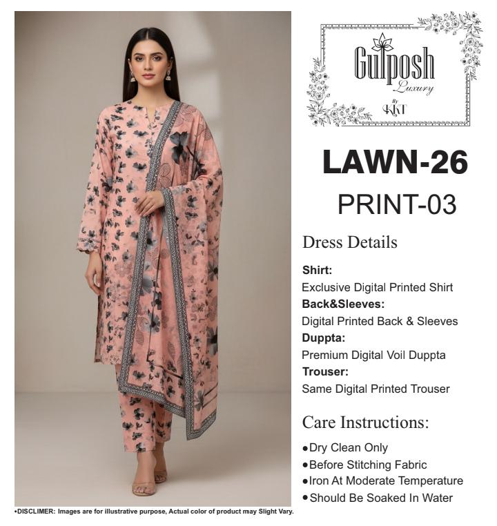 GULPOSH 3Pc Premium Printed Lawn Collection 2026 β Airjet Lawn Elegant Summer Suits - Image 24