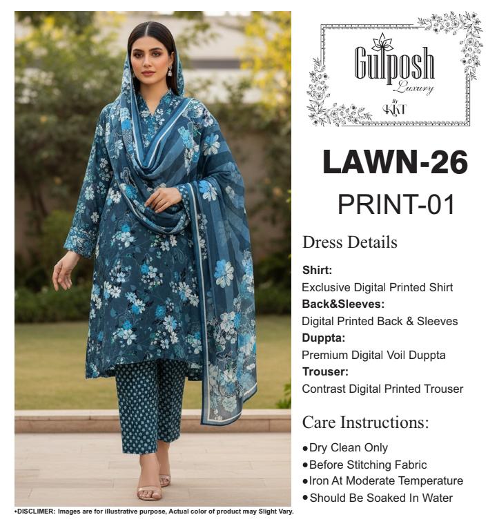 GULPOSH 3Pc Premium Printed Lawn Collection 2026 β Airjet Lawn Elegant Summer Suits - Image 22