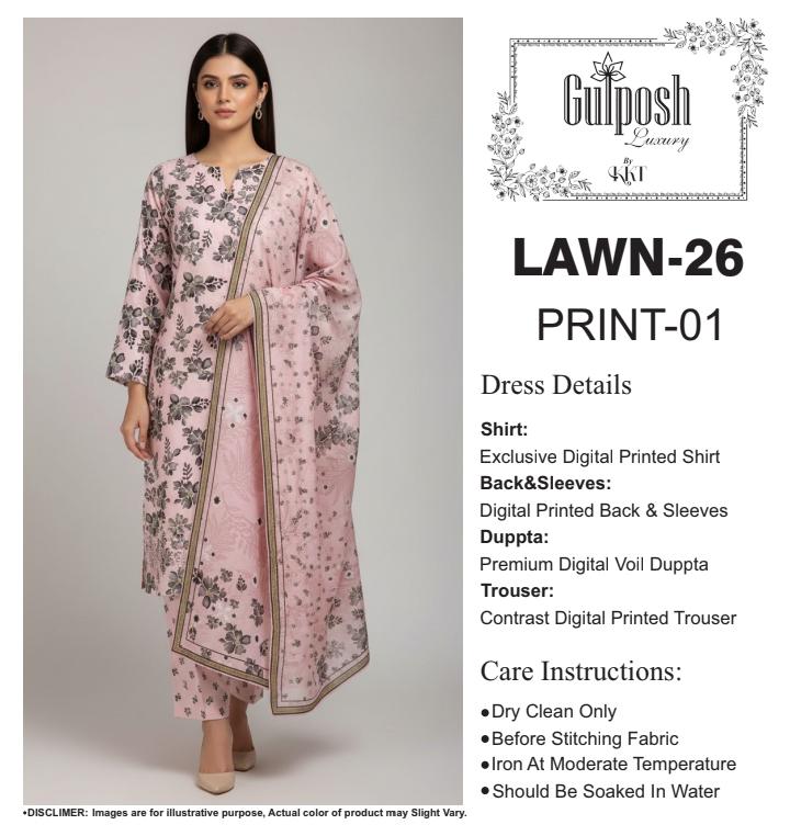 GULPOSH 3Pc Premium Printed Lawn Collection 2026 β Airjet Lawn Elegant Summer Suits - Image 12
