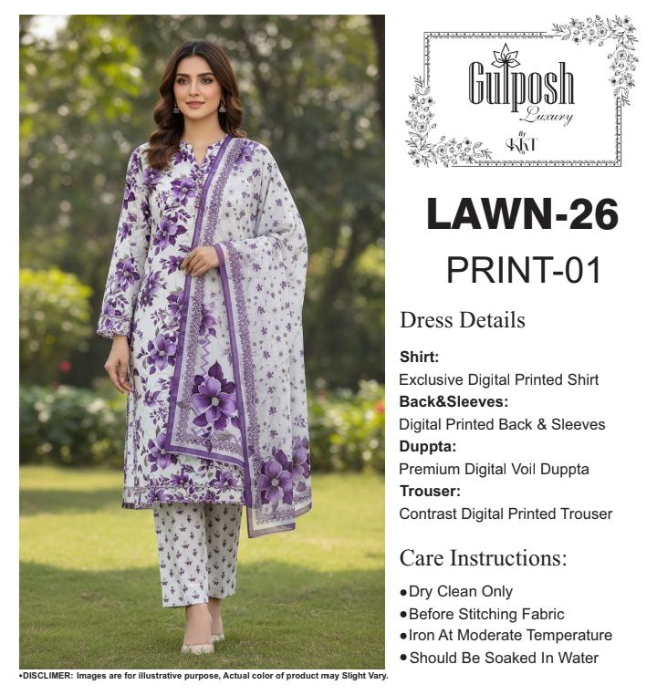 GULPOSH 3Pc Premium Printed Lawn Collection 2026 β Airjet Lawn Elegant Summer Suits - Image 6
