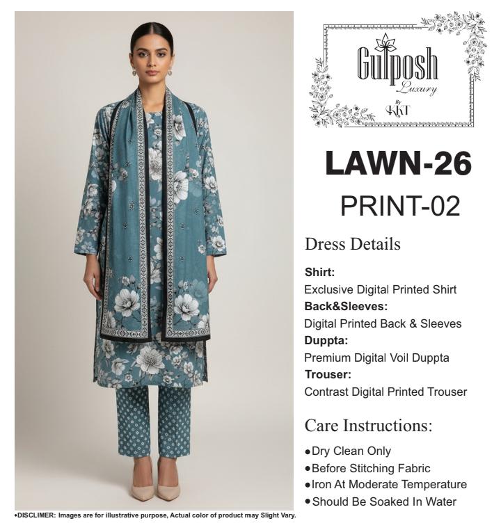 GULPOSH 3Pc Premium Printed Lawn Collection 2026 β Airjet Lawn Elegant Summer Suits - Image 4
