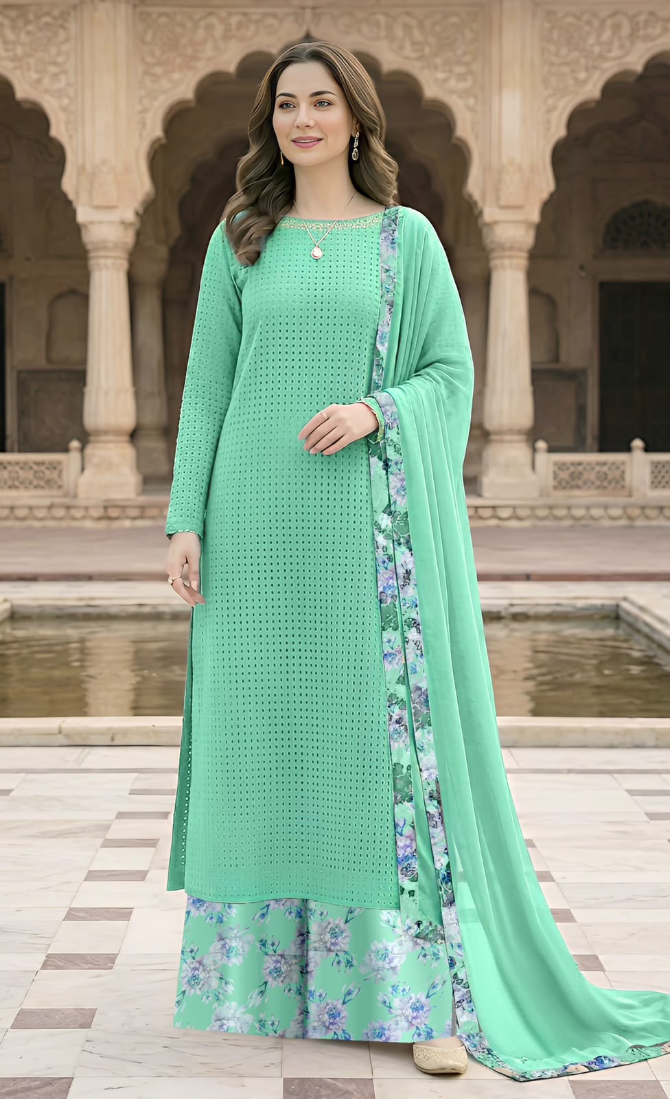 Khaas Luxury Lawn 3 Piece Suit โ Ready to Wear Chiffon Dupatta