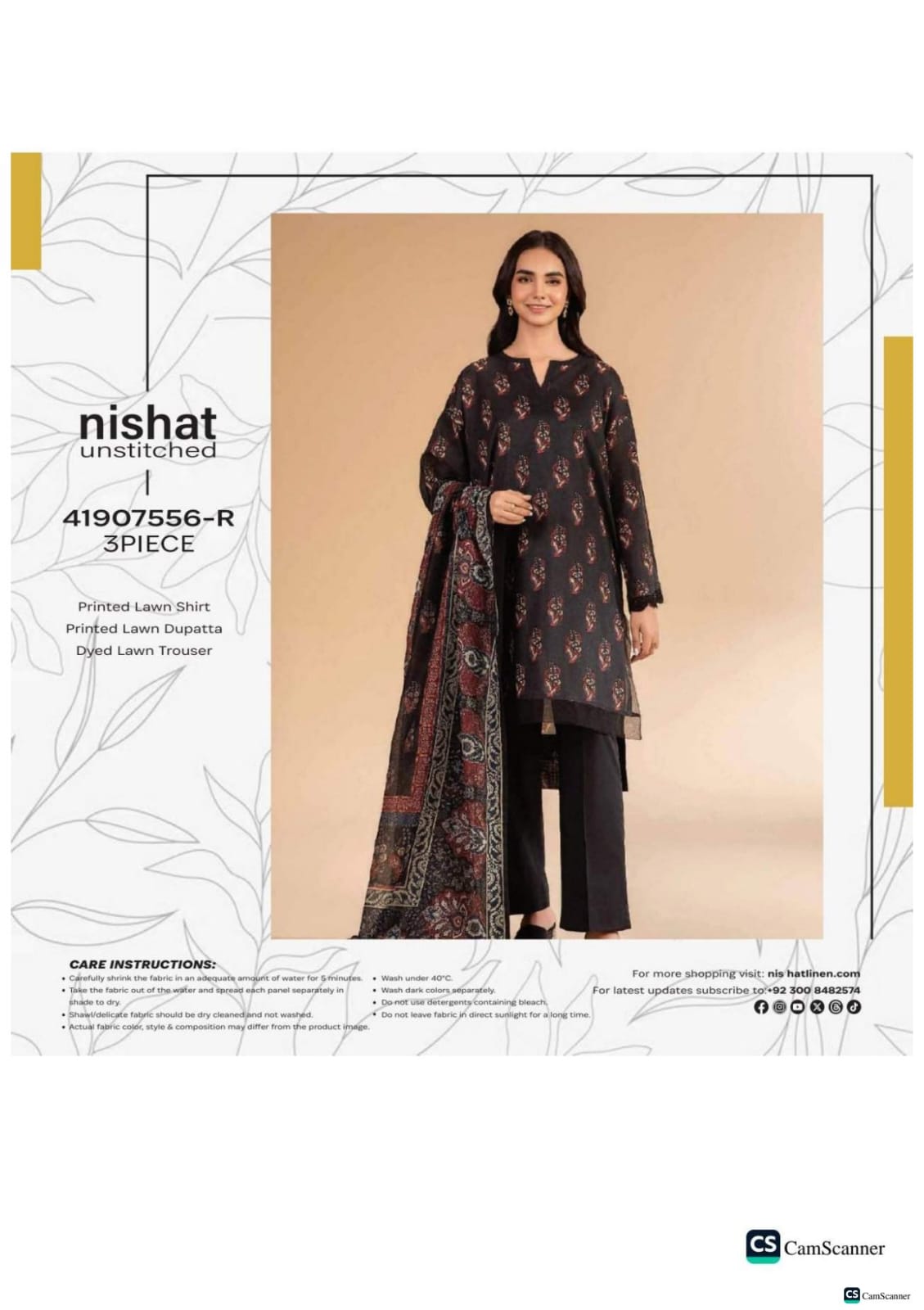 Nishat Unstitched 3-Piece Lawn Suit - Image 2