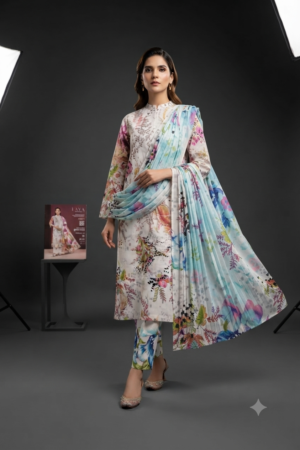 FAYA Luxury Floral Digital Printed 3 Piece
