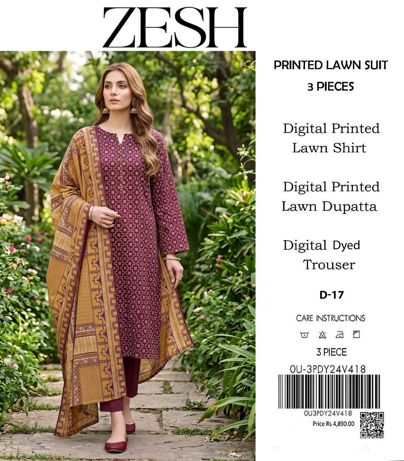 ZESH D-11 Digital Printed Lawn 3 Piece - Image 12