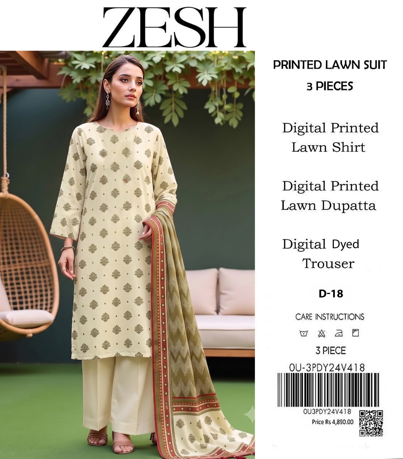 ZESH D-11 Digital Printed Lawn 3 Piece - Image 13