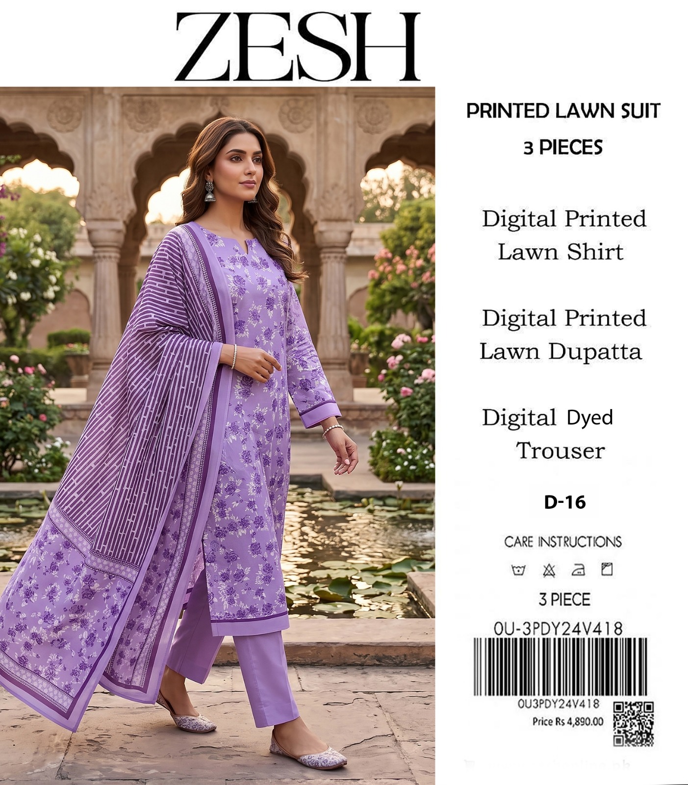 ZESH D-11 Digital Printed Lawn 3 Piece - Image 10