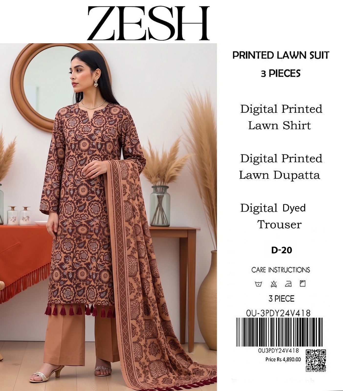 ZESH D-11 Digital Printed Lawn 3 Piece - Image 11