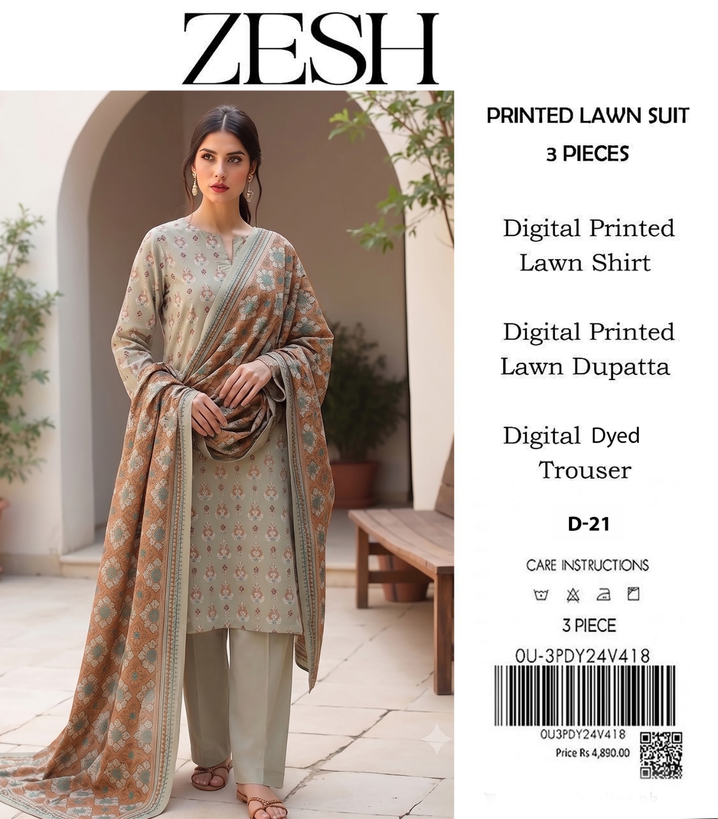 ZESH D-11 Digital Printed Lawn 3 Piece - Image 7