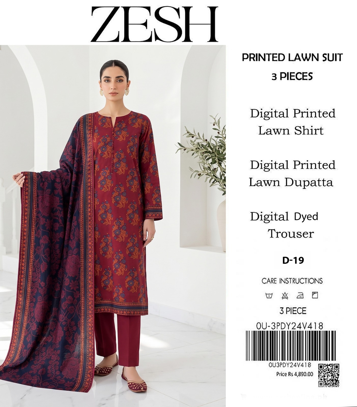 ZESH D-11 Digital Printed Lawn 3 Piece - Image 8