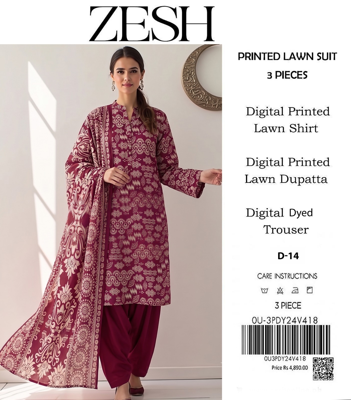 ZESH D-11 Digital Printed Lawn 3 Piece - Image 4