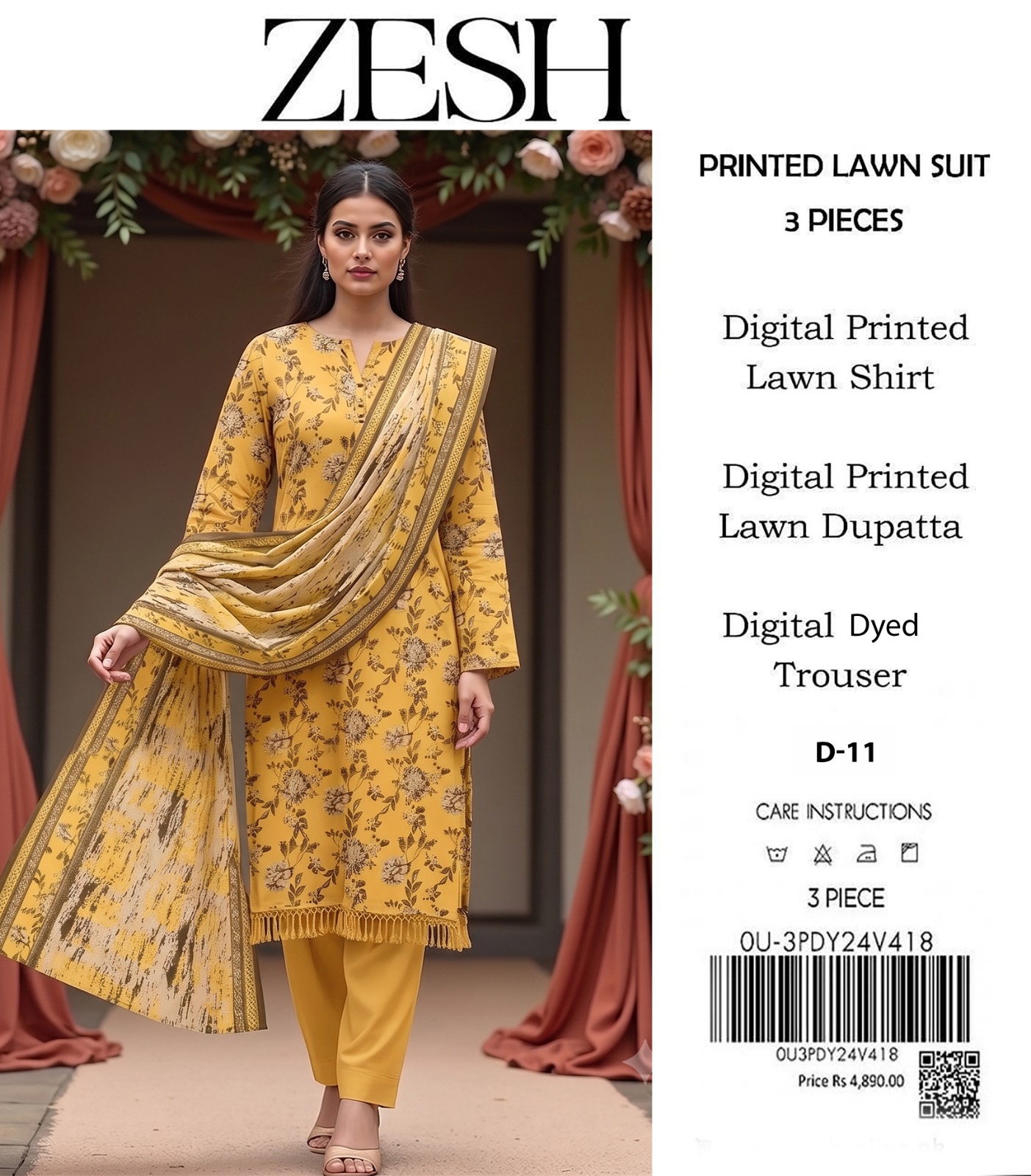 ZESH D-11 Digital Printed Lawn 3 Piece - Image 2