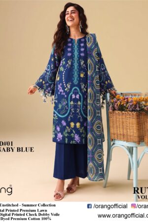 Orang Soft Gold Digital Printed Premium Lawn โ 3 Piece Unstitched Suit